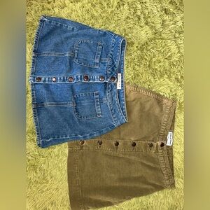 Denim and Olive Button-Front Skirt Lot, American Apparel, Bullhead